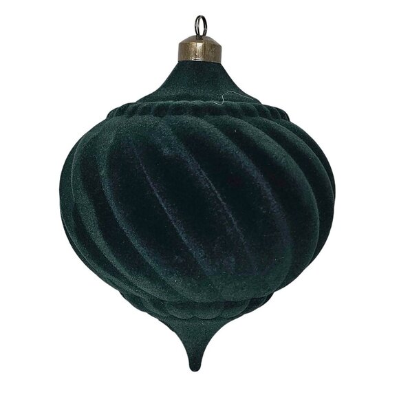 Oversized Green Flocked Teardrop Christmas Ornaments, Set of 2 - Picture 4 of 4